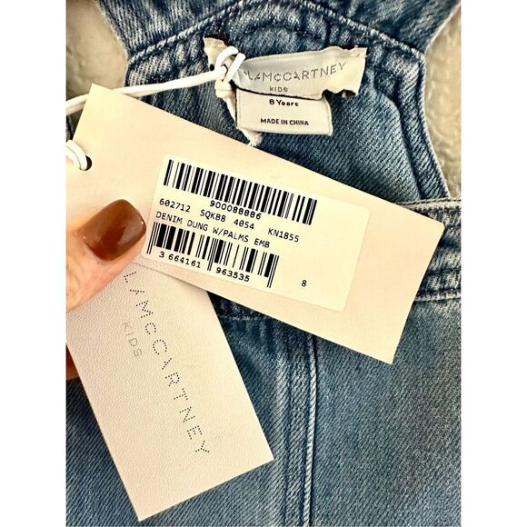 NWT Stella McCartney Kids Girl Embroidered Palms Denim Overalls Size 8 - Picture 9 of 9